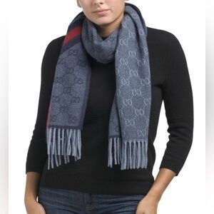 Gucci New Nikky Wool Alpaca Monogram Web Blue Scarf Brand Gift Ready🎁